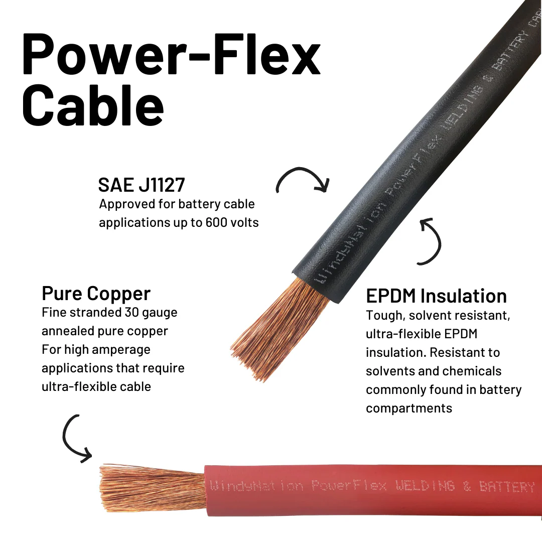 1/0 Gauge (AWG) Black and Red Pure Copper Battery Cable Wire with Lug Connector Ring Terminals - Image 5