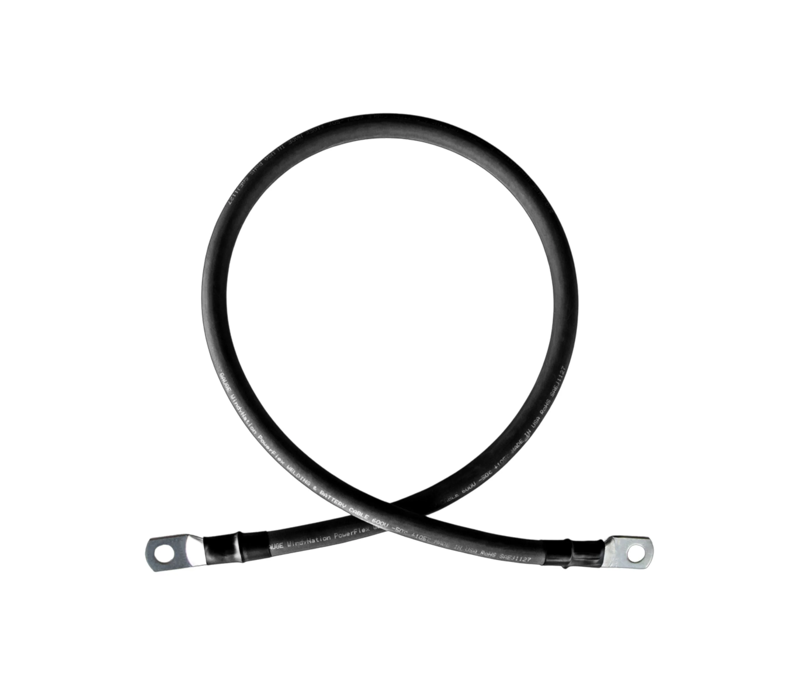 2/0 Gauge (AWG) Single Black Pure Copper Battery Cable Wire with Lug Connector Ring Terminals - Image 2