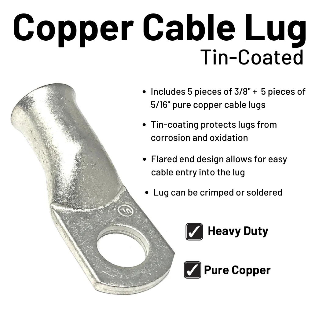 2/0 Gauge Welding Battery Cable Kit - Includes 5 pieces of 3/8" + 5 pieces of 5/16" Tinned Copper Cable Lugs and 3 feet Black Heat Shrink Tubing - Image 7