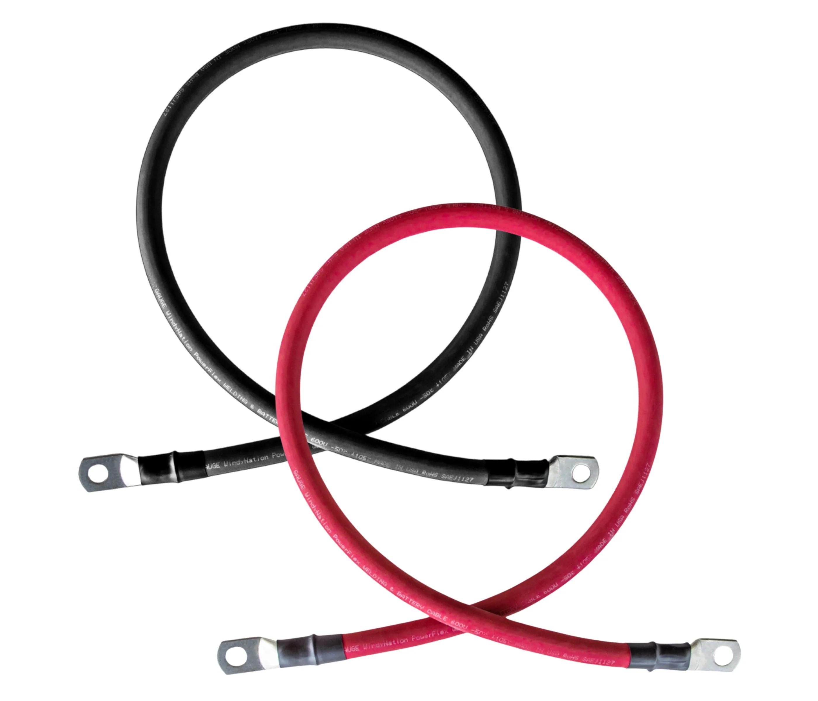 6 Gauge (AWG) Black and Red Pure Copper Battery Cable Wire with Lug Connector Ring Terminals - Image 2