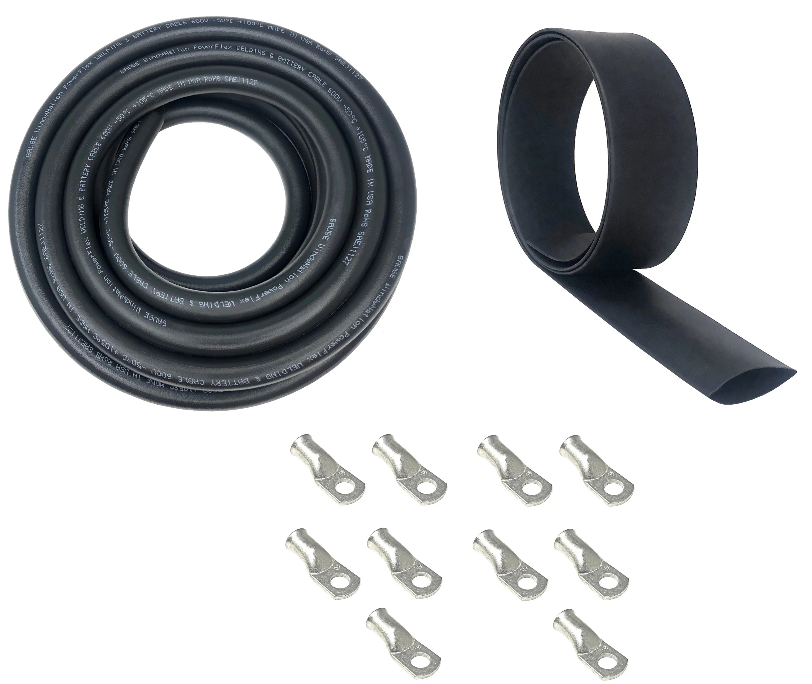 6 Gauge Welding Battery Cable Kit - Includes 5 pieces of 3/8" + 5 pieces of 5/16" Tinned Copper Cable Lugs and 3 Feet Black Heat Shrink Tubing - Image 2