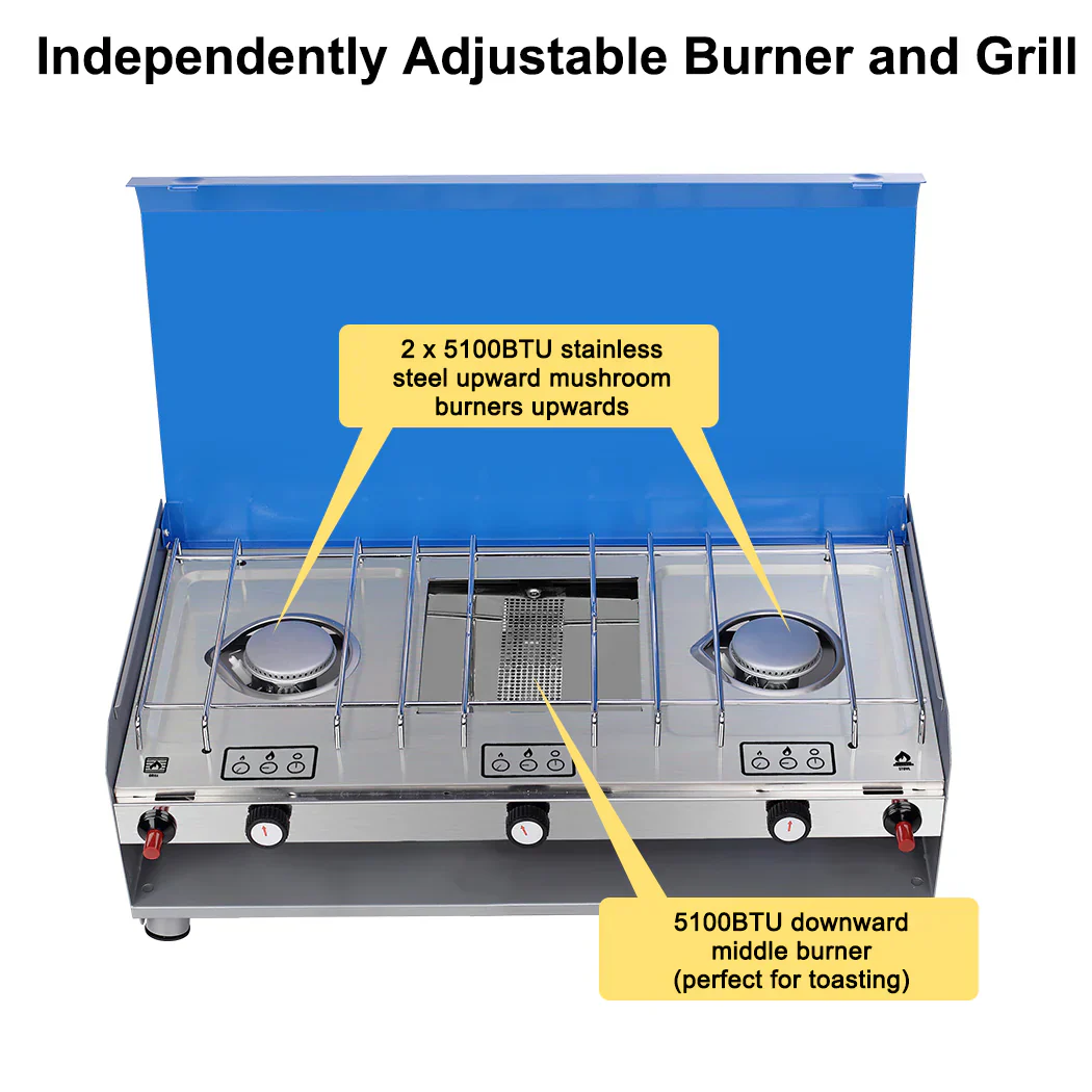 CAMPLUX Portable Camping Stove with Legs 2 Burner Gas Grill Butane BBQ Stove - Image 3