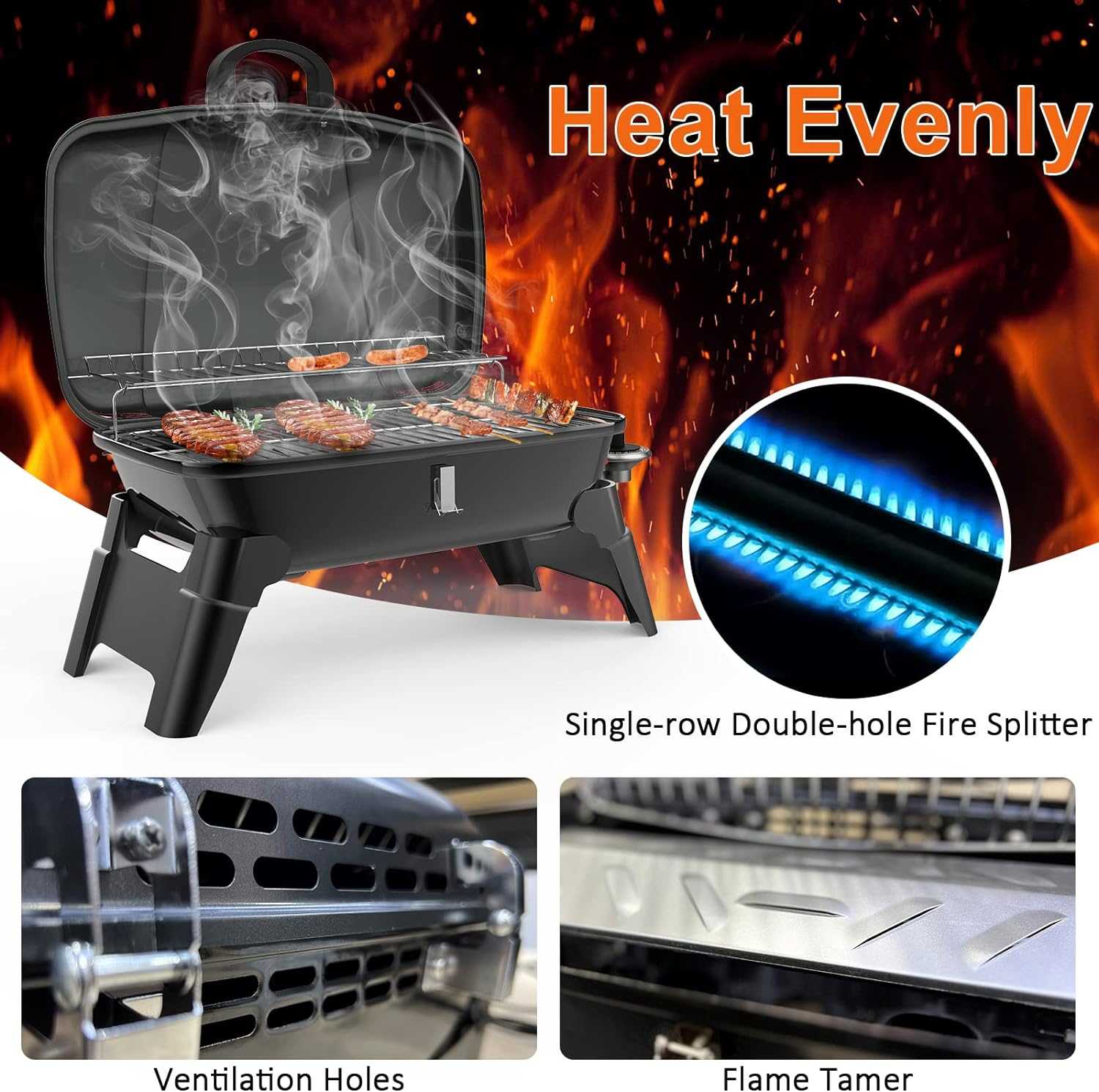 Camplux Portable Gas Grill 189 Square Inches, Small Propane Grill for Camping, Outdoor Cooking - Image 2