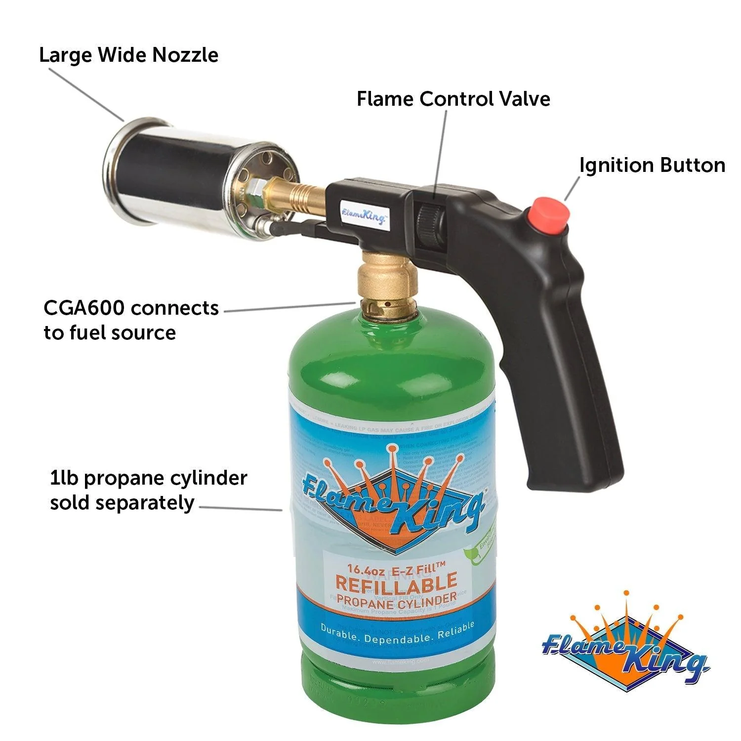 Flame King High Intensity Propane Cooking Searing Torch with Electric Start & Comfort Handle - Image 6