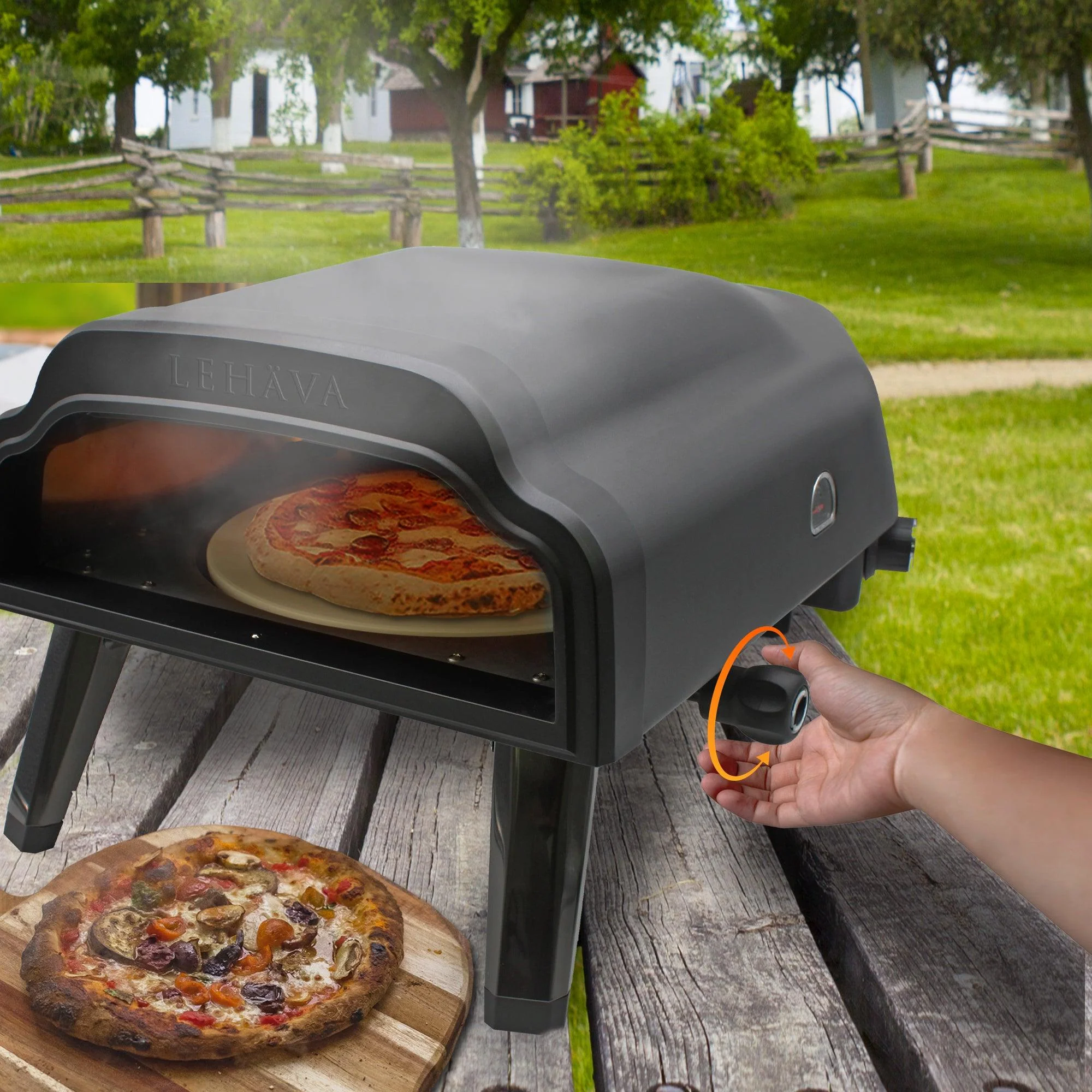 Flame King Outdoor Portable 14-inch Propane Pizza Oven Gas 360 Degree Rotating Stone - Image 13