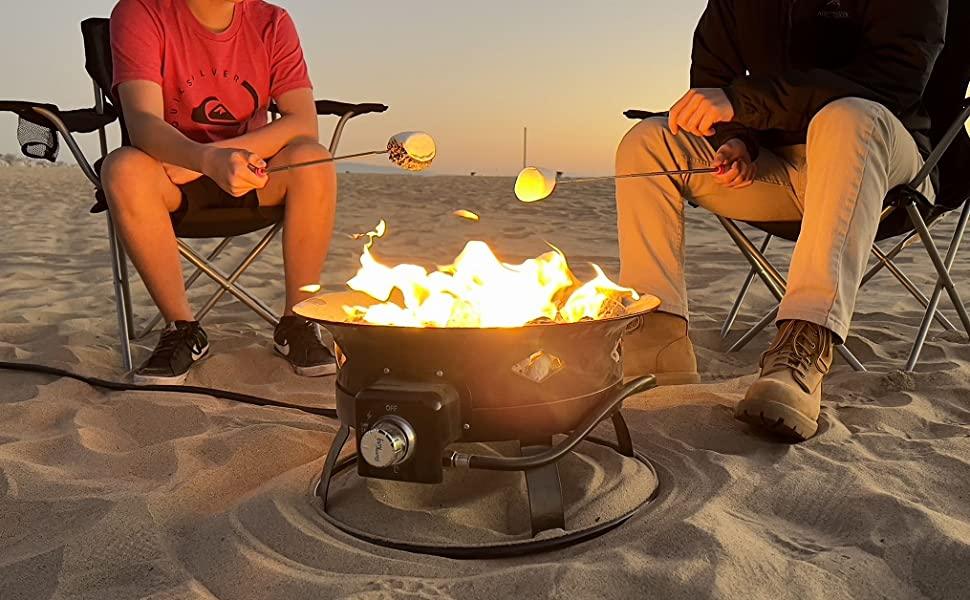 Flame King Outdoor Portable Propane Gas 19″ Fire Pit Bowl with Self Igniter Cover Carry Straps - Image 2