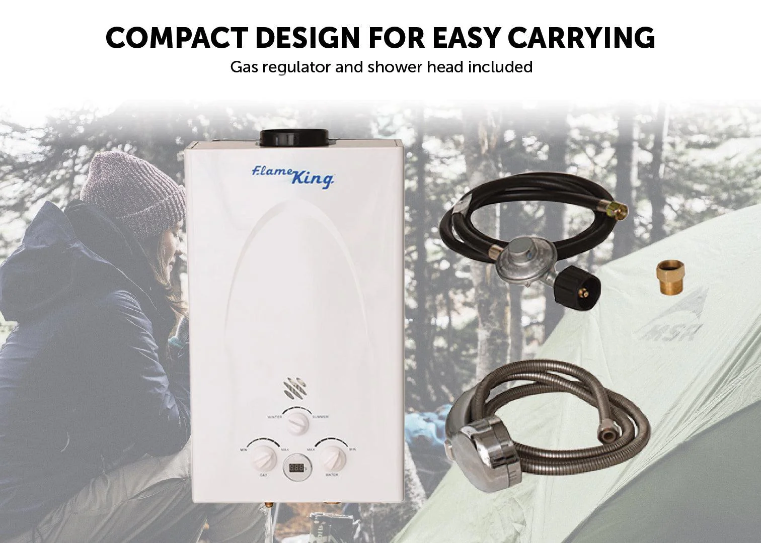 Flame King Tankless Outdoor Portable Camping Hot Shower Propane Gas 10L 2.64GPM Water Heater 68,000 BTU - Image 6